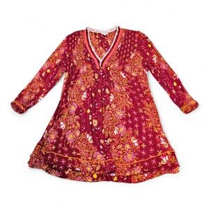 Poupette St Barth Red Floral Tunic Dress, Size L